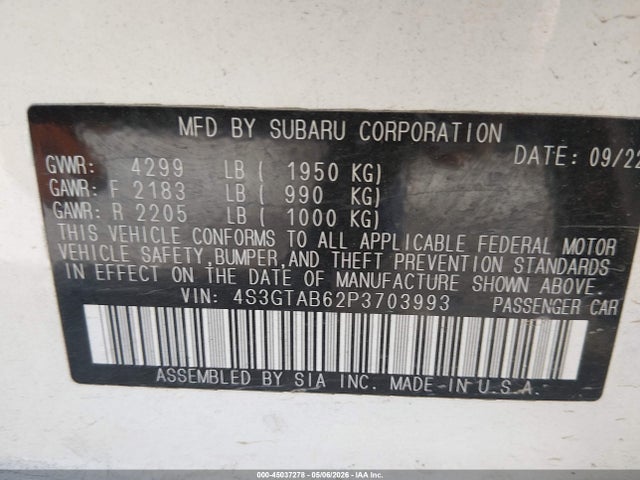 2023 Subaru Impreza Base 5-door მანქანა იყიდება აუქციონზე, vin: 4S3GTAB62P3703993, აუქციონის ნომერი: 45037278