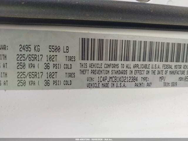 Продаж на аукціоні авто 2019 Jeep Cherokee Latitude 4x4, vin: 1C4PJMCB1KD212384, номер лоту: 45037288