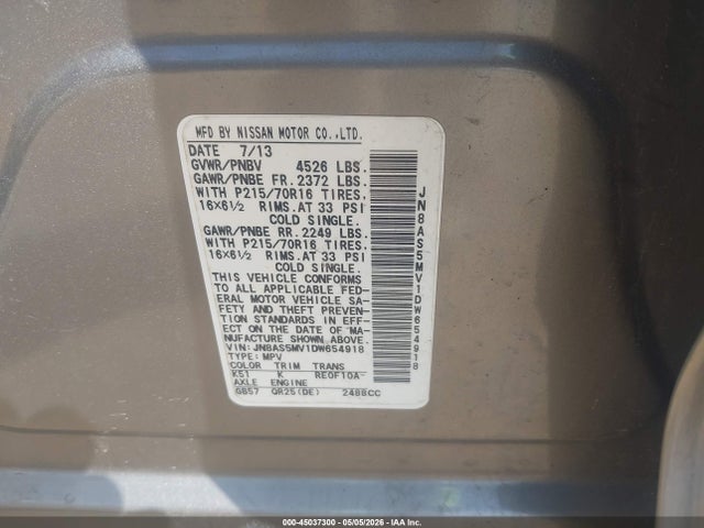 Aukcja sprzedaży 2013 Nissan Rogue S, vin: JN8AS5MV1DW654918, numer aukcji: 45037300