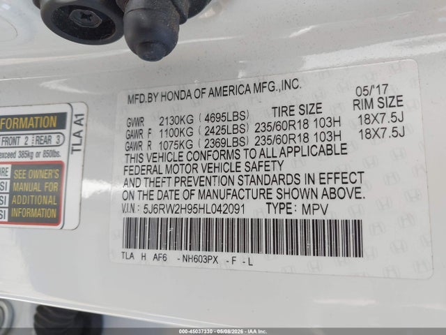 5J6RW2H95HL042091 Honda Cr-v Touring
