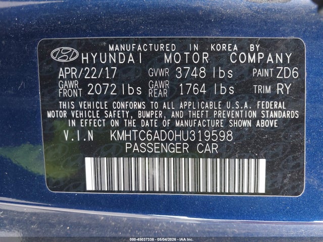 KMHTC6AD0HU319598 Hyundai Veloster