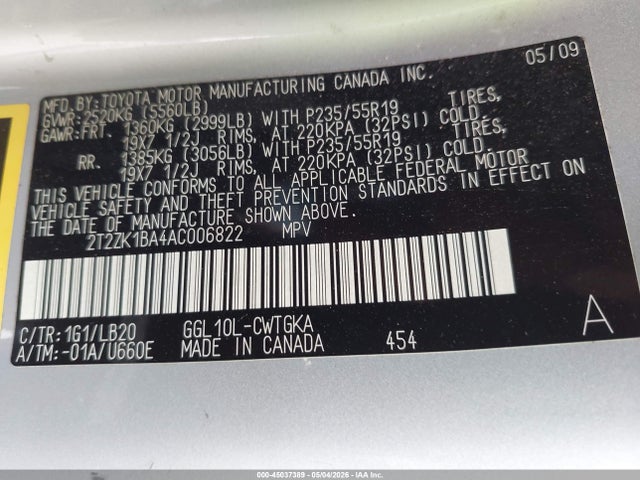 2010 Lexus Rx 350 მანქანა იყიდება აუქციონზე, vin: 2T2ZK1BA4AC006822, აუქციონის ნომერი: 45037389
