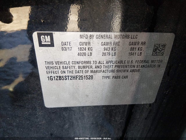 Продажа на аукционе авто 2017 Chevrolet Malibu Ls, vin: 1G1ZB5ST2HF251528, номер лота: 45037390