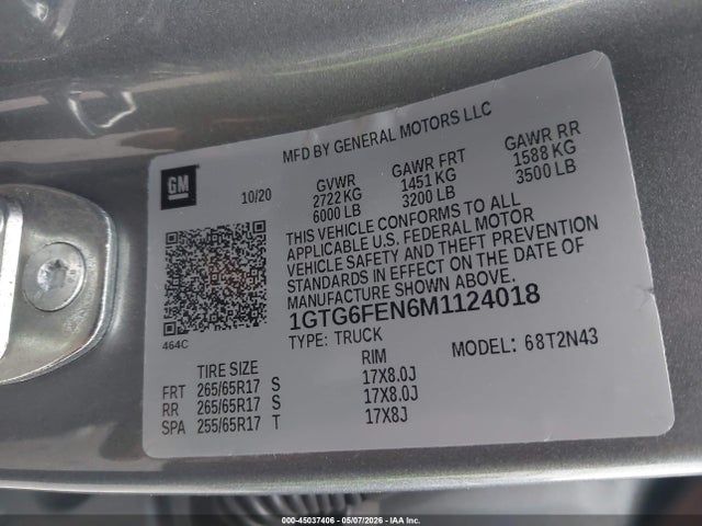 Aukcja sprzedaży 2021 Gmc Canyon 4wd  Short Box At4 - Cloth, vin: 1GTG6FEN6M1124018, numer aukcji: 45037406