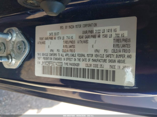 Aukcja sprzedaży 2008 Mazda Mx-5 Grand Touring, vin: JM1NC26F580143333, numer aukcji: 45037465