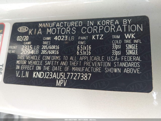 Aukcja sprzedaży 2020 Kia Soul Lx, vin: KNDJ23AU5L7727387, numer aukcji: 45037469