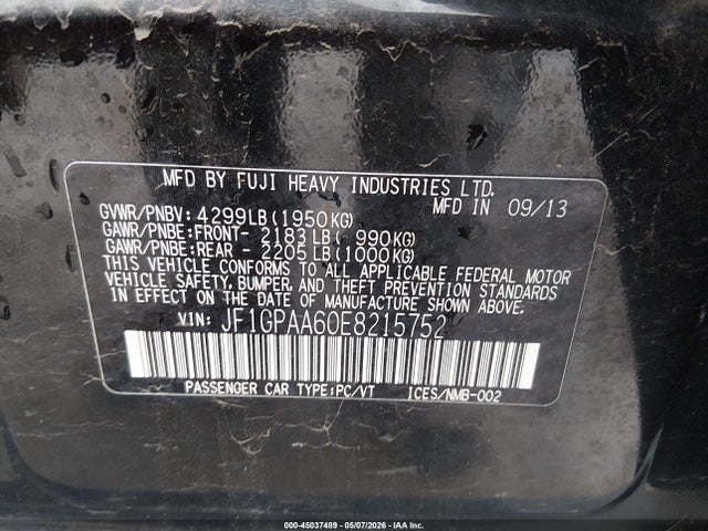 Aukcja sprzedaży 2014 Subaru Impreza 2.0i, vin: JF1GPAA60E8215752, numer aukcji: 45037489
