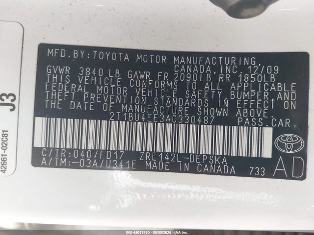 Продажа на аукционе авто 2010 Toyota Corolla S, vin: 2T1BU4EE3AC330487, номер лота: 45037490