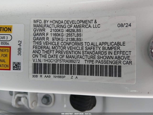 Продажа на аукционе авто 2024 Honda Accord Hybrid Sport, vin: 1HGCY2F57RA089272, номер лота: 45037507