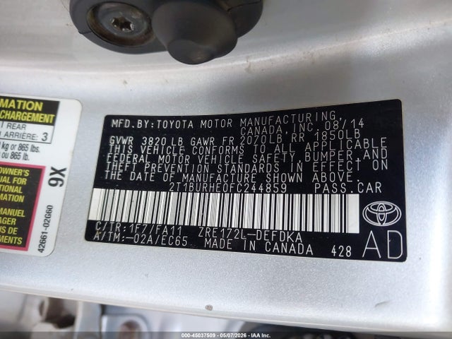45037509 :رقم المزاد ، 2T1BURHE0FC244859 vin ، 2015 Toyota Corolla L مزاد بيع
