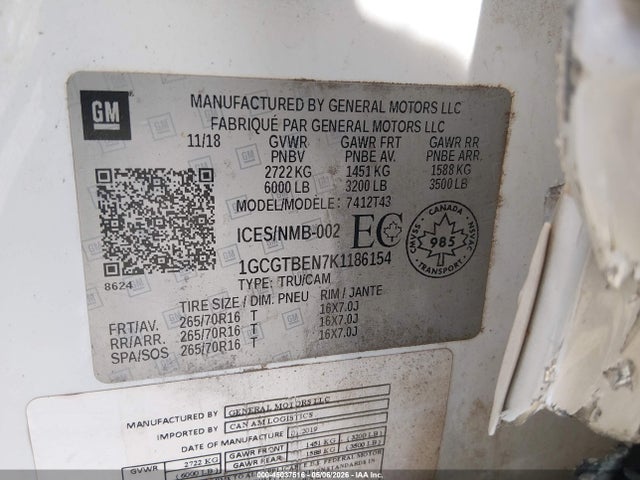 1GCGTBEN7K1186154 Chevrolet Colorado Wt