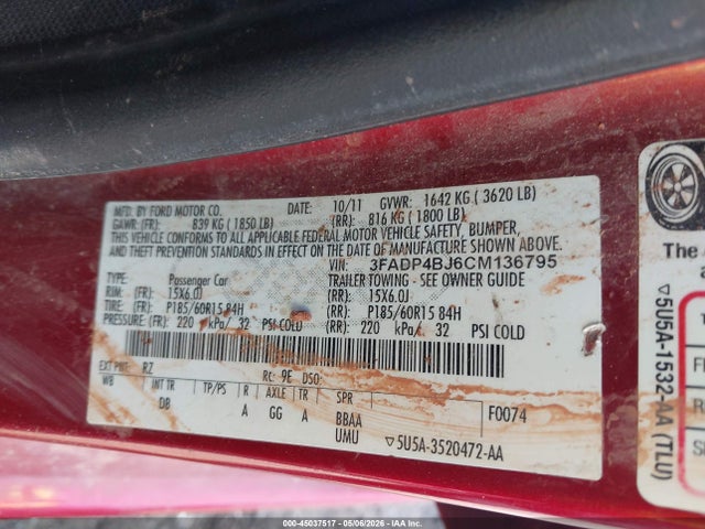 Продажа на аукционе авто 2012 Ford Fiesta Se, vin: 3FADP4BJ6CM136795, номер лота: 45037517