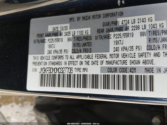 Aukcja sprzedaży 2021 Mazda Cx-5 Grand Touring, vin: JM3KFBDM0M0327706, numer aukcji: 45037531