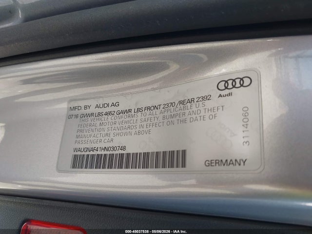 WAUGNAF41HN030748 Audi A4 2.0t Premium