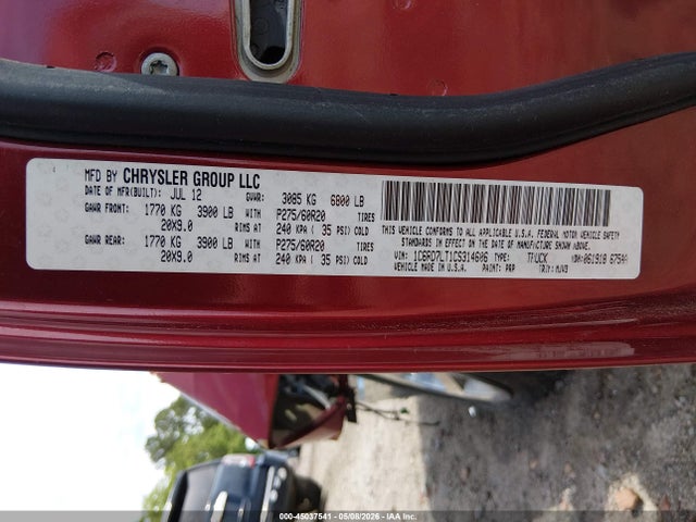 45037541 :رقم المزاد ، 1C6RD7LT1CS314606 vin ، 2012 Ram 1500 Slt مزاد بيع