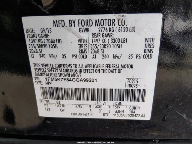 Aukcja sprzedaży 2016 Ford Explorer Limited, vin: 1FM5K7F84GGA99201, numer aukcji: 45037544