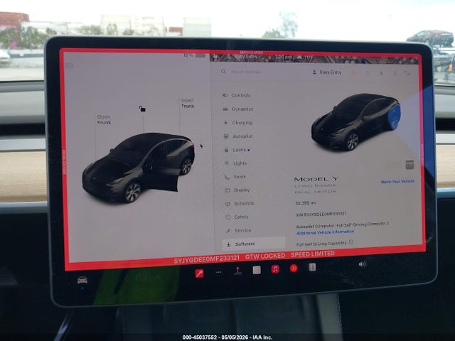 2021 Tesla Model Y Long Range Dual Motor All-wheel Drive მანქანა იყიდება აუქციონზე, vin: 5YJYGDEE0MF233121, აუქციონის ნომერი: 45037552