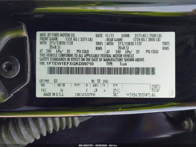45037551 :رقم المزاد ، 1FTEW1EFXGKD09710 vin ، 2016 Ford F-150 Xlt مزاد بيع
