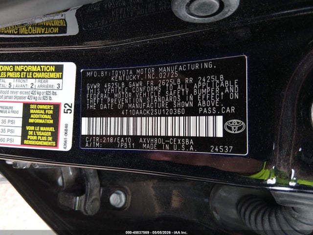 4T1DAACK2SU120360 Toyota CAMRY SE