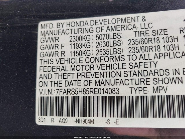 7FARS5H85RE014083 Honda Cr-v Hybrid Sport-l