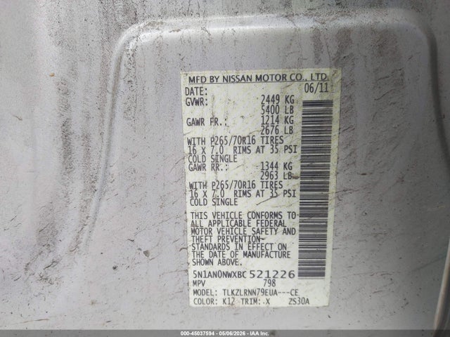 Продажа на аукционе авто 2011 Nissan Xterra S, vin: 5N1AN0NWXBC521226, номер лота: 45037594