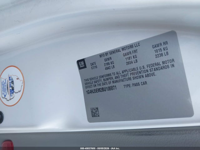 Продажа на аукционе авто 2011 Buick Lucerne Cxl Premium, vin: 1G4HJ5EM2BU106871, номер лота: 45037605