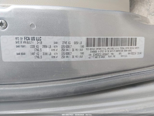 45037623 :رقم المزاد ، 2C4RDGCG1JR266471 vin ، 2018 Dodge Grand Caravan Sxt مزاد بيع