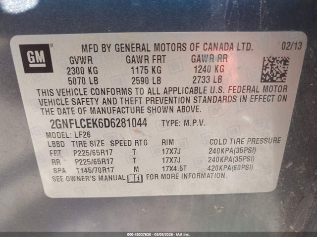 Продажа на аукционе авто 2013 Chevrolet Equinox Ls, vin: 2GNFLCEK6D6281044, номер лота: 45037630