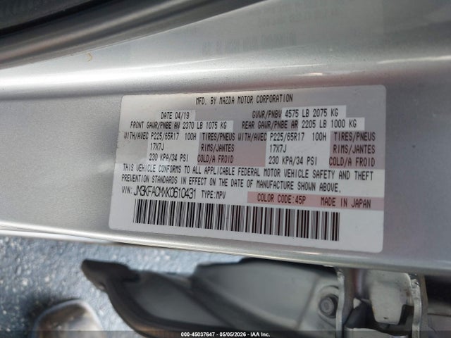45037647 :رقم المزاد ، JM3KFACMXK0610431 vin ، 2019 Mazda Cx-5 Touring مزاد بيع