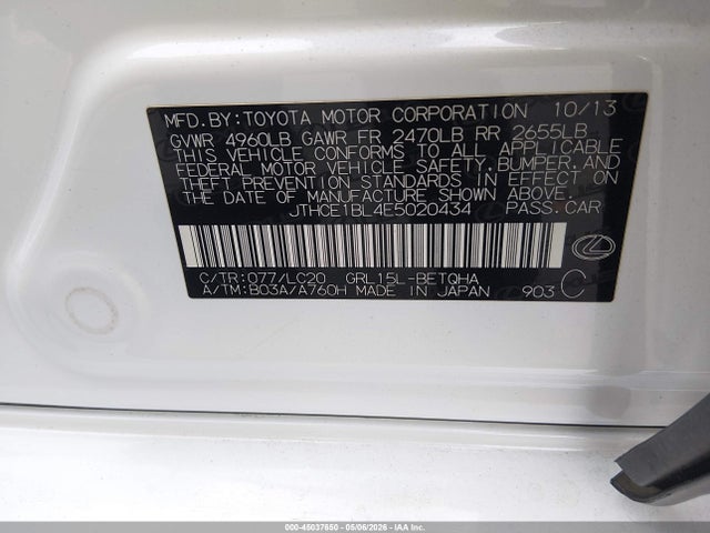 45037650 :رقم المزاد ، JTHCE1BL4E5020434 vin ، 2014 Lexus Gs 350 مزاد بيع