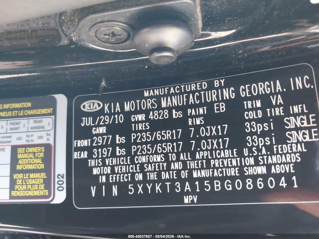 Продаж на аукціоні авто 2011 Kia Sorento Lx, vin: 5XYKT3A15BG086041, номер лоту: 45037657