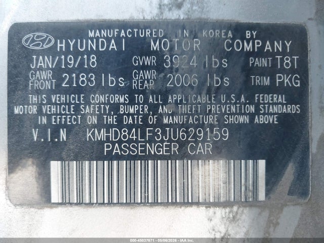 KMHD84LF3JU629159 Hyundai Elantra Value Edition