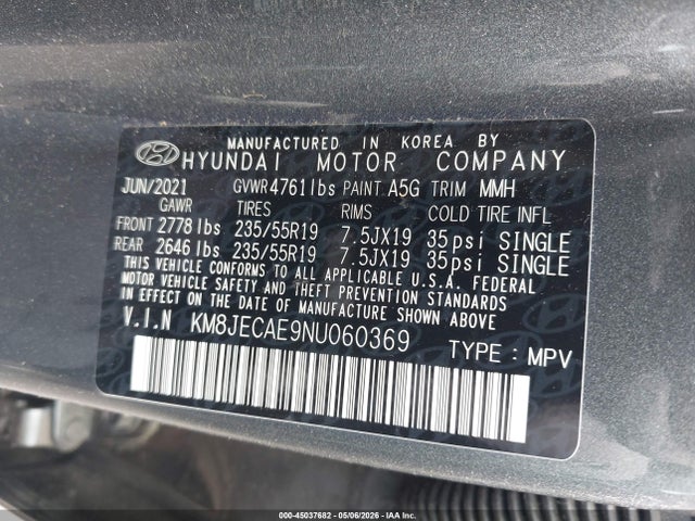 Продаж на аукціоні авто 2022 Hyundai Tucson Limited, vin: KM8JECAE9NU060369, номер лоту: 45037682