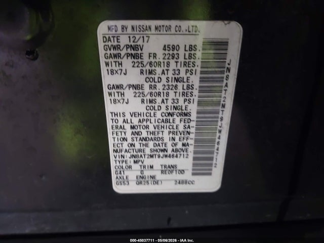 Aukcja sprzedaży 2018 Nissan Rogue Sl, vin: JN8AT2MT9JW464712, numer aukcji: 45037711