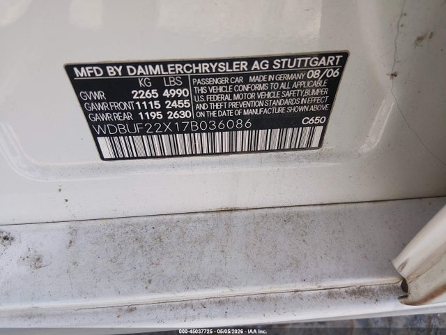 Aukcja sprzedaży 2007 Mercedes-benz E 320 Bluetec, vin: WDBUF22X17B036086, numer aukcji: 45037725
