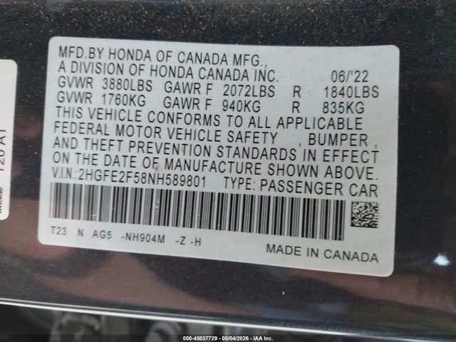 Honda Civic Sport 2022 2HGFE2F58NH589801 Image 9