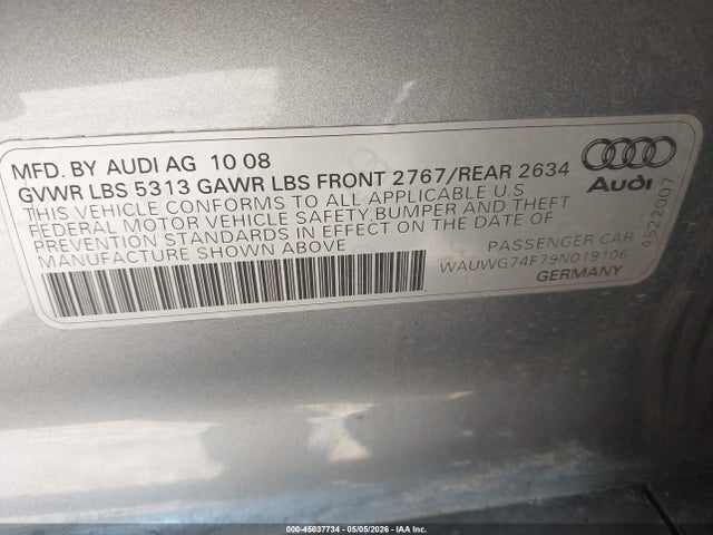 45037734 :رقم المزاد ، WAUWG74F79N019106 vin ، 2009 Audi A6 3.0 Premium مزاد بيع