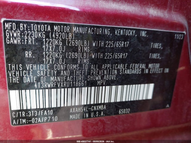 4T3RWRFVXRU118661 Toyota Rav4 Hybrid Xle