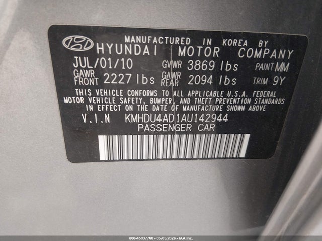 Продаж на аукціоні авто 2010 Hyundai Elantra Gls, vin: KMHDU4AD1AU142944, номер лоту: 45037768
