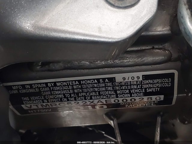 Продаж на аукціоні авто 2010 Honda Nt700 V, vin: VTMRC522XAE000286, номер лоту: 45037772