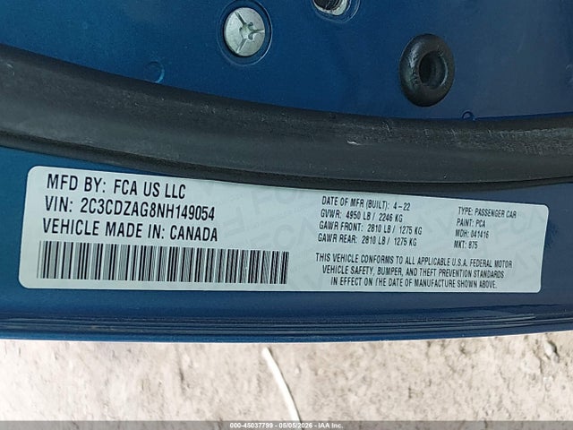 Продажа на аукционе авто 2022 Dodge Challenger Sxt, vin: 2C3CDZAG8NH149054, номер лота: 45037799