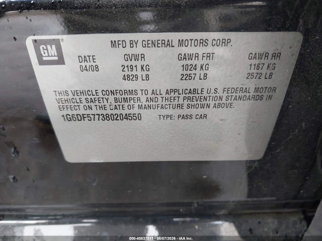45037811 :رقم المزاد ، 1G6DF577380204550 vin ، 2008 Cadillac Cts Standard مزاد بيع