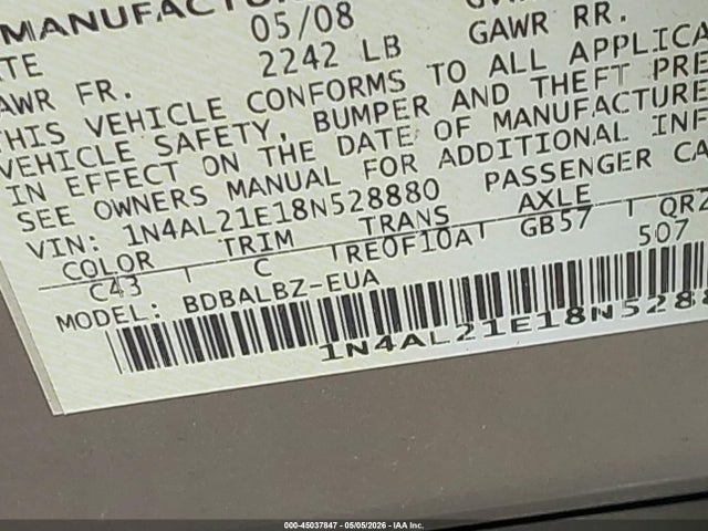 45037847 :رقم المزاد ، 1N4AL21E18N528880 vin ، 2008 Nissan Altima 2.5 S مزاد بيع