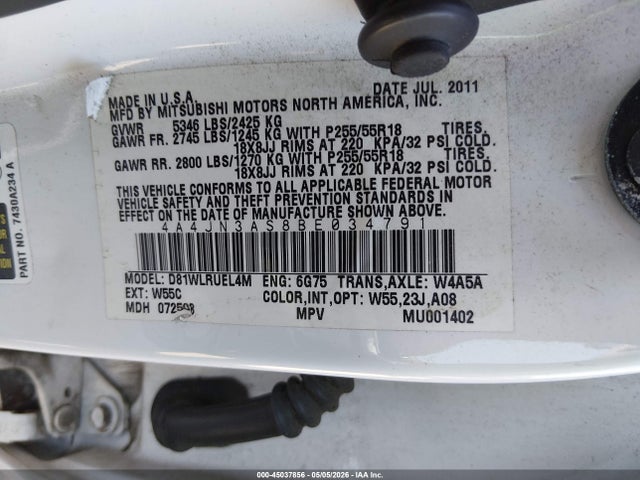 Aukcja sprzedaży 2011 Mitsubishi Endeavor Se, vin: 4A4JN3AS8BE034791, numer aukcji: 45037856