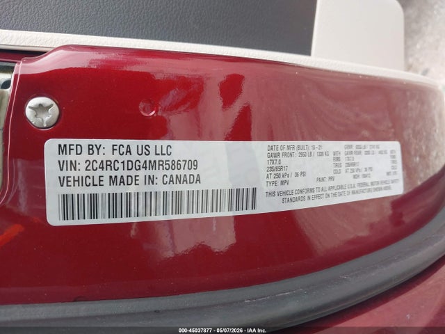 45037877 :رقم المزاد ، 2C4RC1DG4MR586709 vin ، 2021 Chrysler Voyager Lxi مزاد بيع