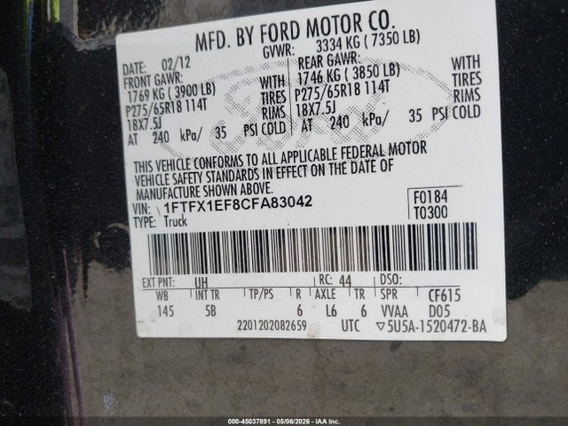 Aukcja sprzedaży 2012 Ford F-150 Fx4, vin: 1FTFX1EF8CFA83042, numer aukcji: 45037891