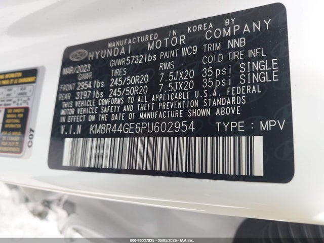 45037925 :رقم المزاد ، KM8R44GE6PU602954 vin ، 2023 Hyundai Palisade Sel مزاد بيع