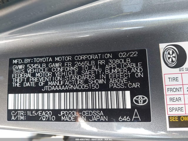 Aukcja sprzedaży 2022 Toyota Mirai Xle, vin: JTDAAAAA9NA005150, numer aukcji: 45037952