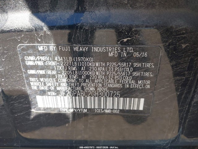 Aukcja sprzedaży 2016 Subaru Crosstrek 2.0i Premium, vin: JF2GPABC2GH300725, numer aukcji: 45037973