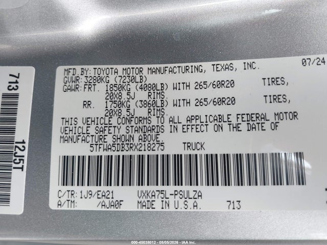 5TFWA5DB3RX218275 Toyota Tundra Limited